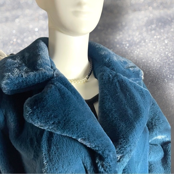 🔥 Roaman’s Women’s Royal Teal Blue Green Faux Fur Coat Size 14W - Picture 5 of 16